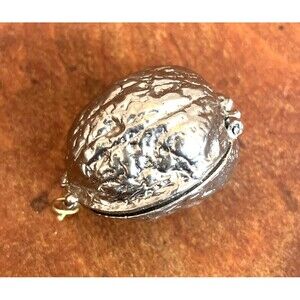 Vintage Walnut Locket Silver Tone Costume Jewelry * Does not stay closed*